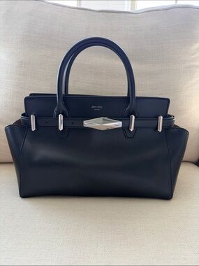 Jimmy Choo Black Leather Handle Satchel with Silver Hardware